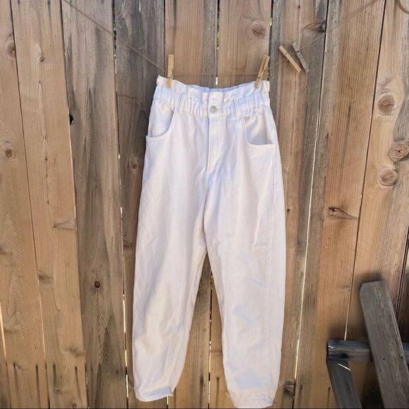 Zara BAGGY PAPERBAG JEANS in white size XS - Picture 6 of 9